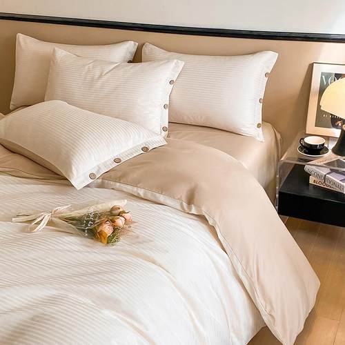 纯棉全棉四件套长绒棉贡缎提花四件套简约民宿学生床上用品