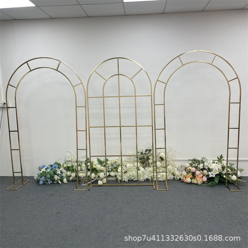 新款婚庆道具铁艺组合拱门森系婚礼场景布置舞台拱形背景网格屏风