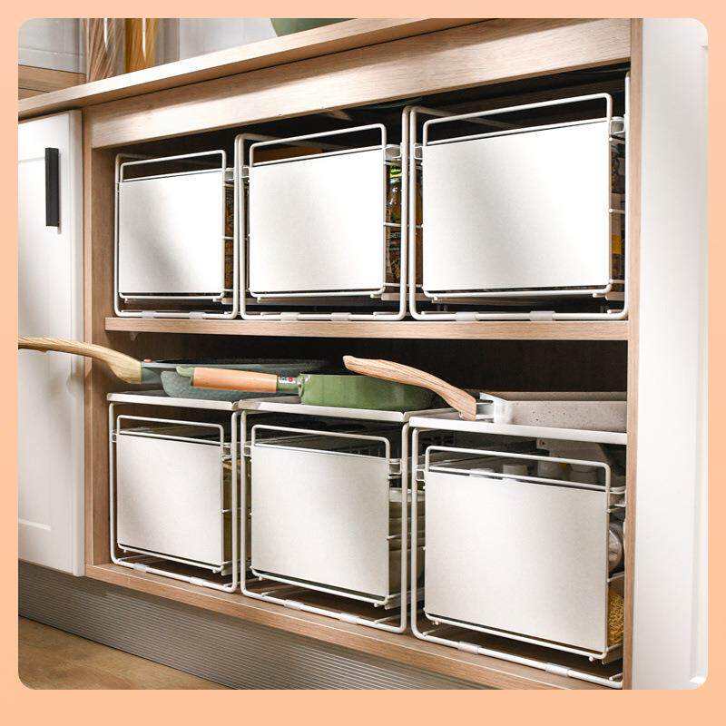 ￡橱柜碗碟抽屉收纳分隔柜子内餐具杯子储物篮单层厨房抽拉式置