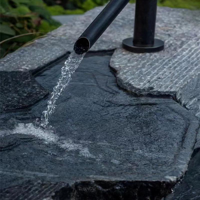 黑山石水钵庭院水池水景喷泉户外流水石雕涌泉园林中式异形盆摆件