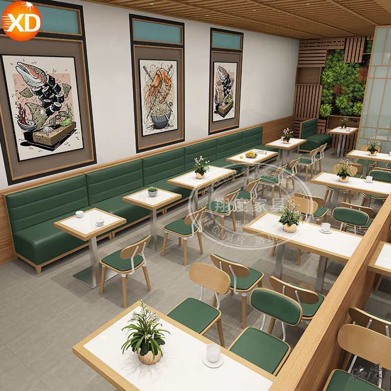 餐桌带卡座沙发桌椅组合商用带抽屉饭店茶餐厅餐饮火锅店西餐厅图片