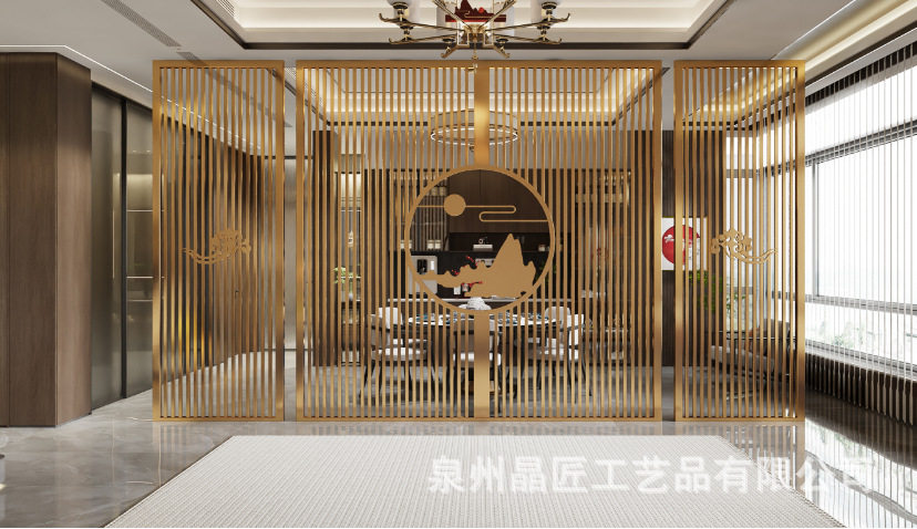 新中式铁艺隔断屏风客厅入户门遮挡玄关不锈钢办公室餐厅装饰轻奢