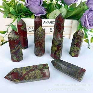 天然龙血石六棱柱摆件原石打磨单尖水晶柱子家居客厅办公桌面摆设