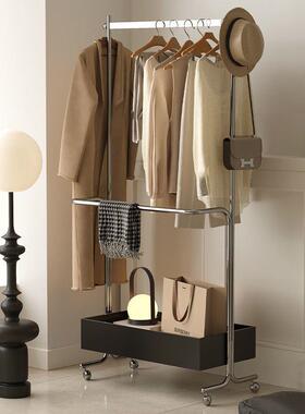 GYC中古风不锈钢落地衣帽架小户型卧室可移动挂衣架简约收纳架