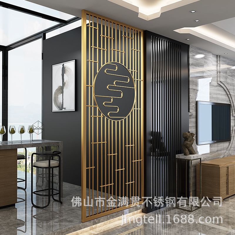 不锈钢屏风隔断简约网红镂空金属玄关中式隔断客厅墙遮挡装饰制作