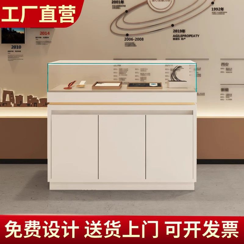 博物馆展示柜烤漆木质玻璃柜台古玩文物液压柜企业产品展览柜展柜