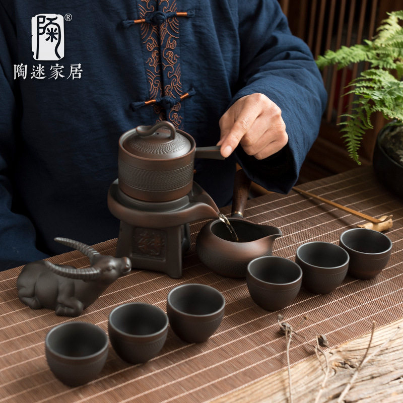 陶迷紫陶懒人整套茶具套装家用紫砂陶瓷全自动石磨功夫泡茶器