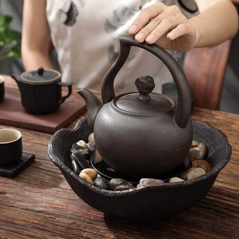 岳恒复古老岩泥电陶炉静石炉煮茶器围炉煮茶柴烧提梁壶烧水壶陶壶