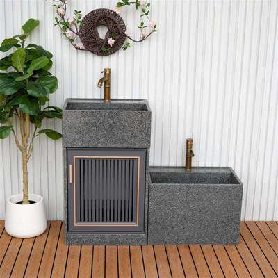 芝麻黑立柱盆户外庭院立柱盆别墅花园储物柜露台室外操作台