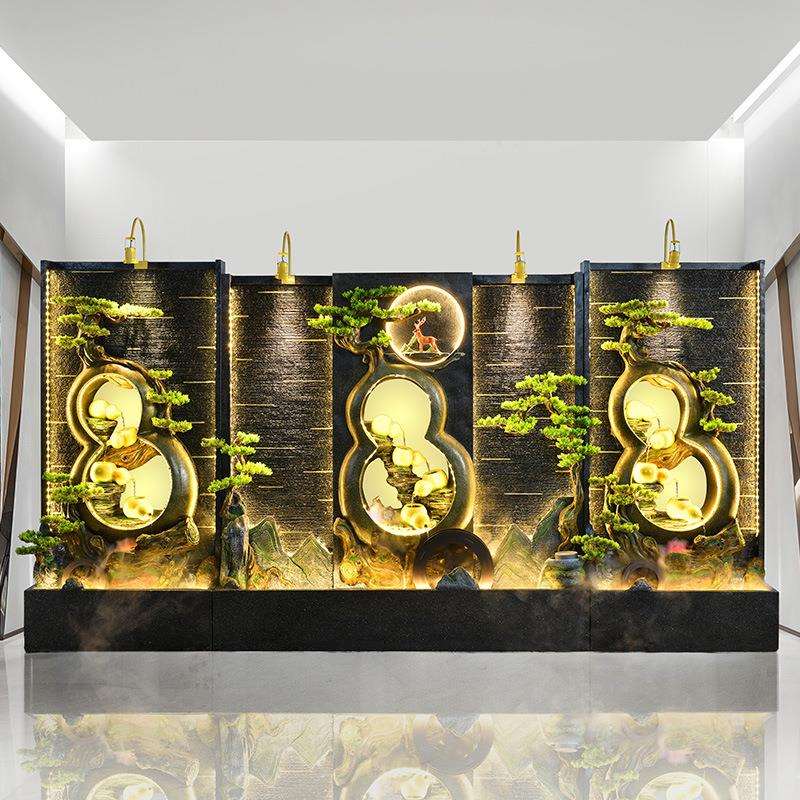大型假山流水摆件喷泉玄关水幕墙屏风办公室循环水招财景观装饰