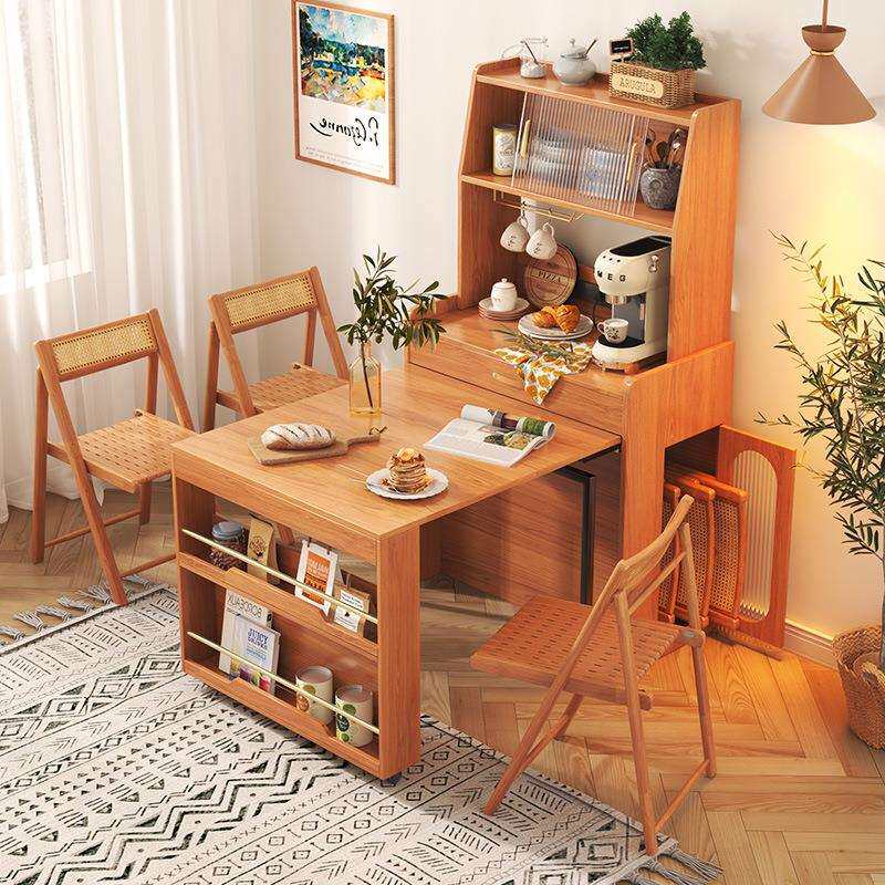 折叠餐桌家用小户型伸缩餐桌椅组合餐桌餐边柜一体多功能吃饭桌子