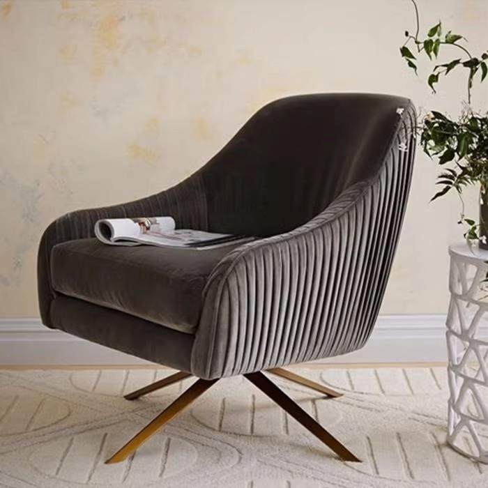 美式休闲椅轻奢沙发椅子现代简约设计师公主粉色可旋转客厅单人椅