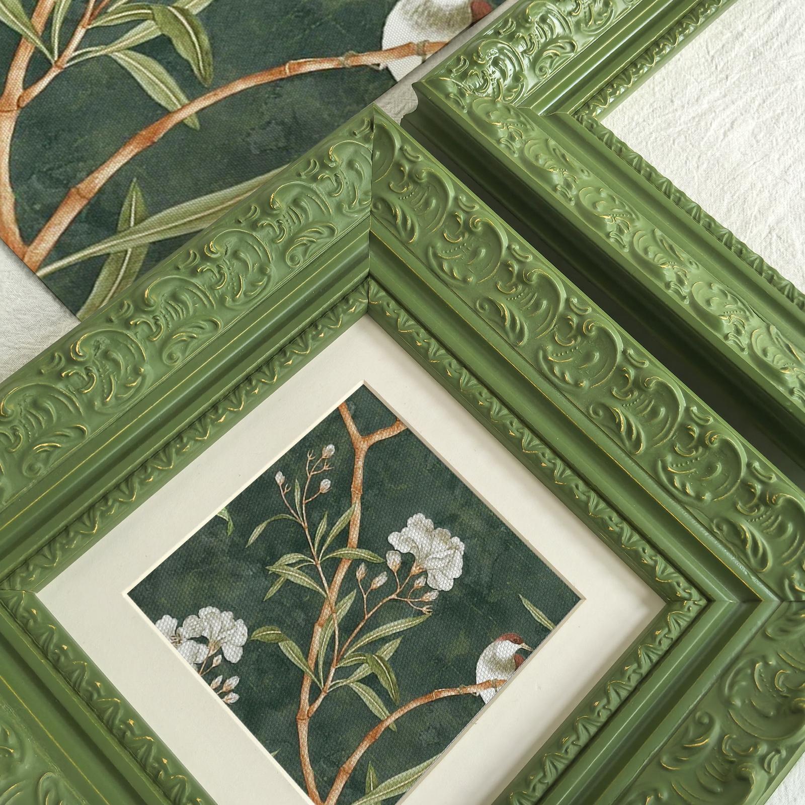 复古欧式印花木质相框绿色装饰画外框拼图框古典风实木相框油画框