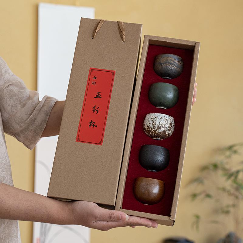 粗陶茶杯干泡功夫茶具小茶碗禅意白瓷古朴五行大小窑变内白