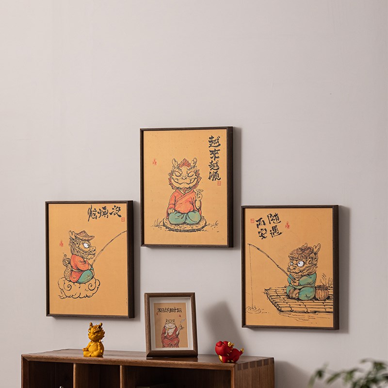 新中式生肖d龙壁挂画创意没烦恼越来越顺客厅书房玄关背景墙装饰图片