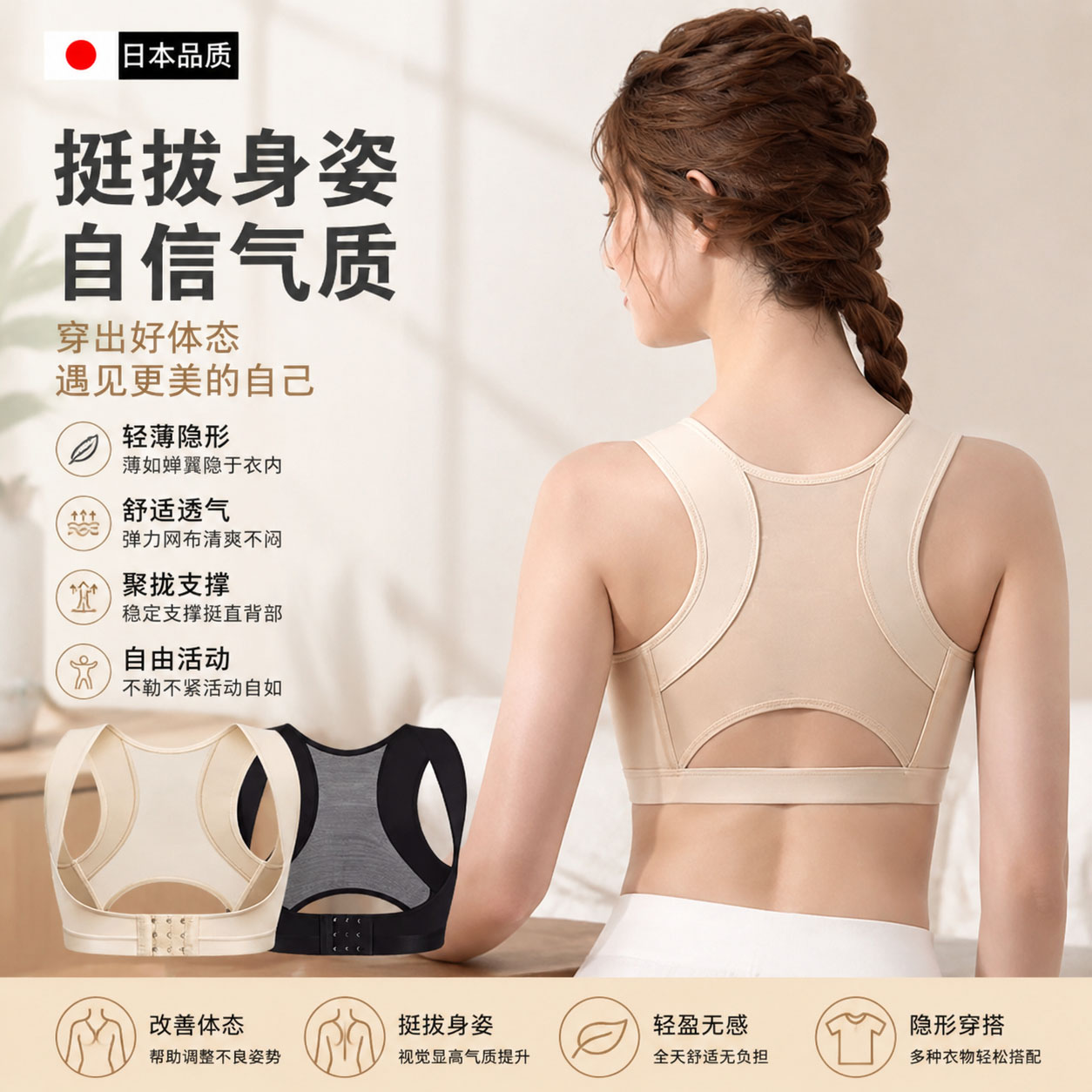 哇【明星同款】日本驼背矫正器隐形聚拢女矫姿带矫正身姿挺胸直背