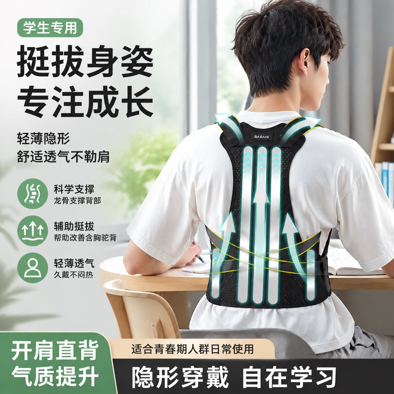 明星同款S2德国儿童驼背矫正器青少年学生矫正带背部驼背矫正神器