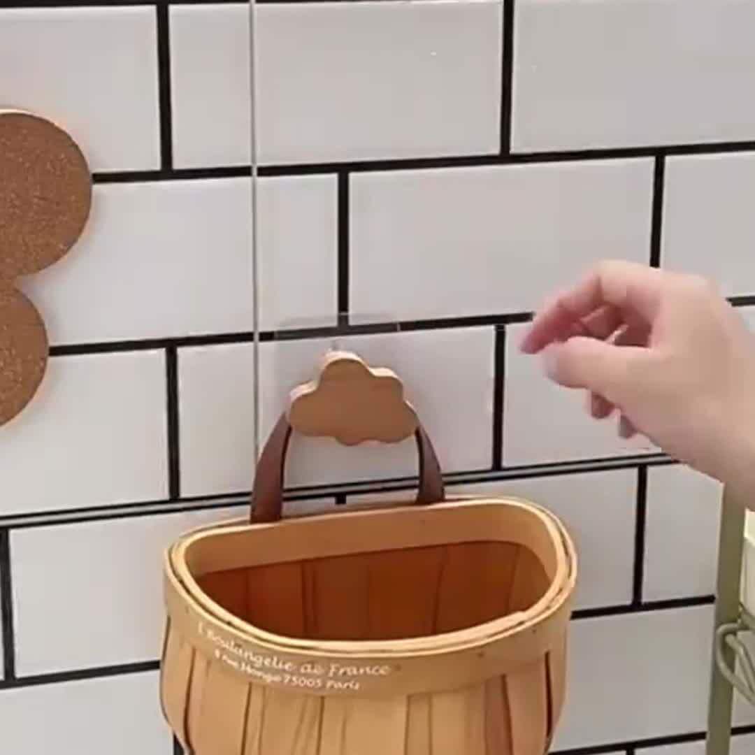 家用壁挂挂钩竹编姜蒜小篮子厨房手工编织收纳筐