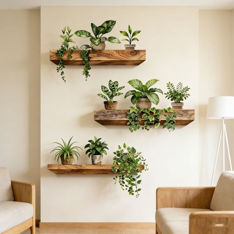 仿真绿植盆栽立体拼贴墙贴出租房宿舍沙发背景墙面装饰贴画