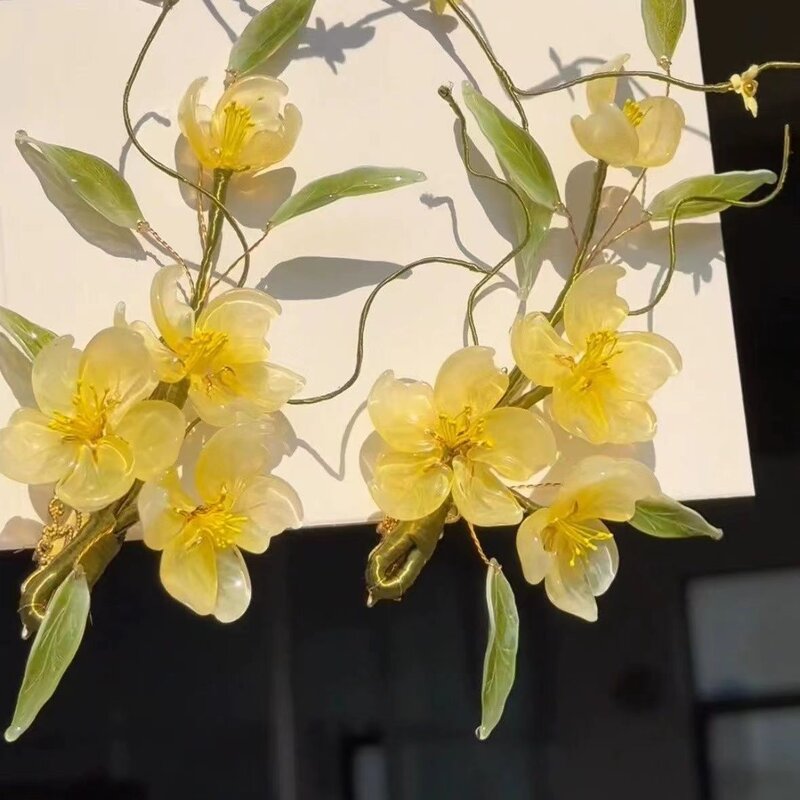 汉服绢花重工仙气藤蔓琉璃簪花发夹熙春海棠迎春花古风精致头饰配