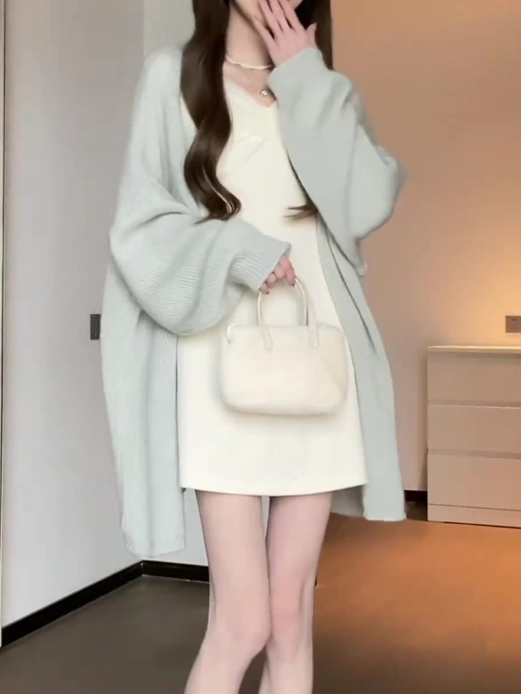 松本秋冬装搭配一整套小香风毛衣开衫吊带裙两件套装初早秋季丧丧