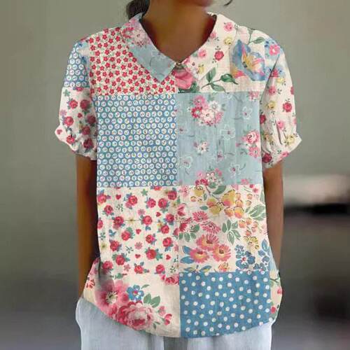 Women Floral Print Shirt Blouse Boho Casual Sleeve Daily