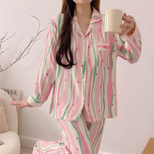 Women 2pcs Pajama Set Star Stripe Button Front Pajamas