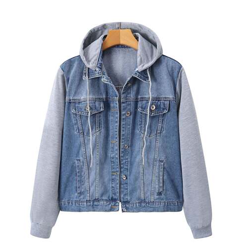 Layered Drawstring Hood Jacket W Pockets Denim