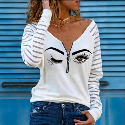 Women Casual Sleeve Striped Print Shirt Classy Fall Winter