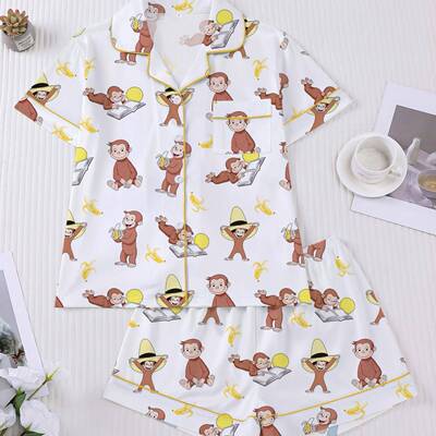 Monkey Print Flame Retardant Pajama Set Cartoon Casual