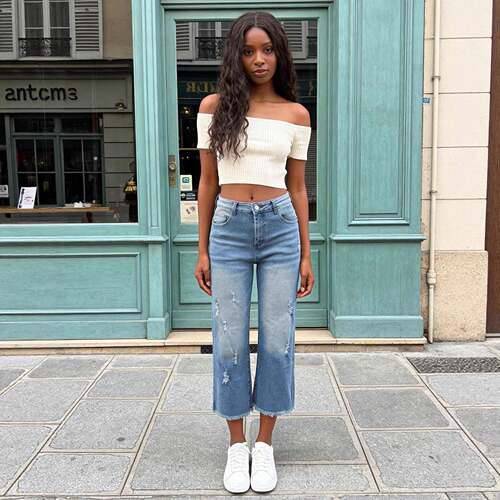 Men Blue Mid Waist Straight Leg Jeans Comfortable Everyday