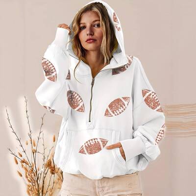 Womens Oversized Day Hoodies Sleeve Zipper Pullover Sequins