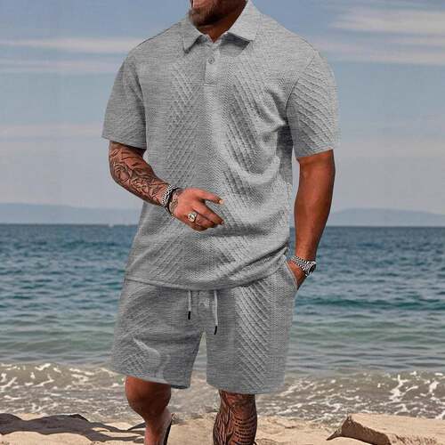 Men summer Tropical two set Matching casual polo sleeve