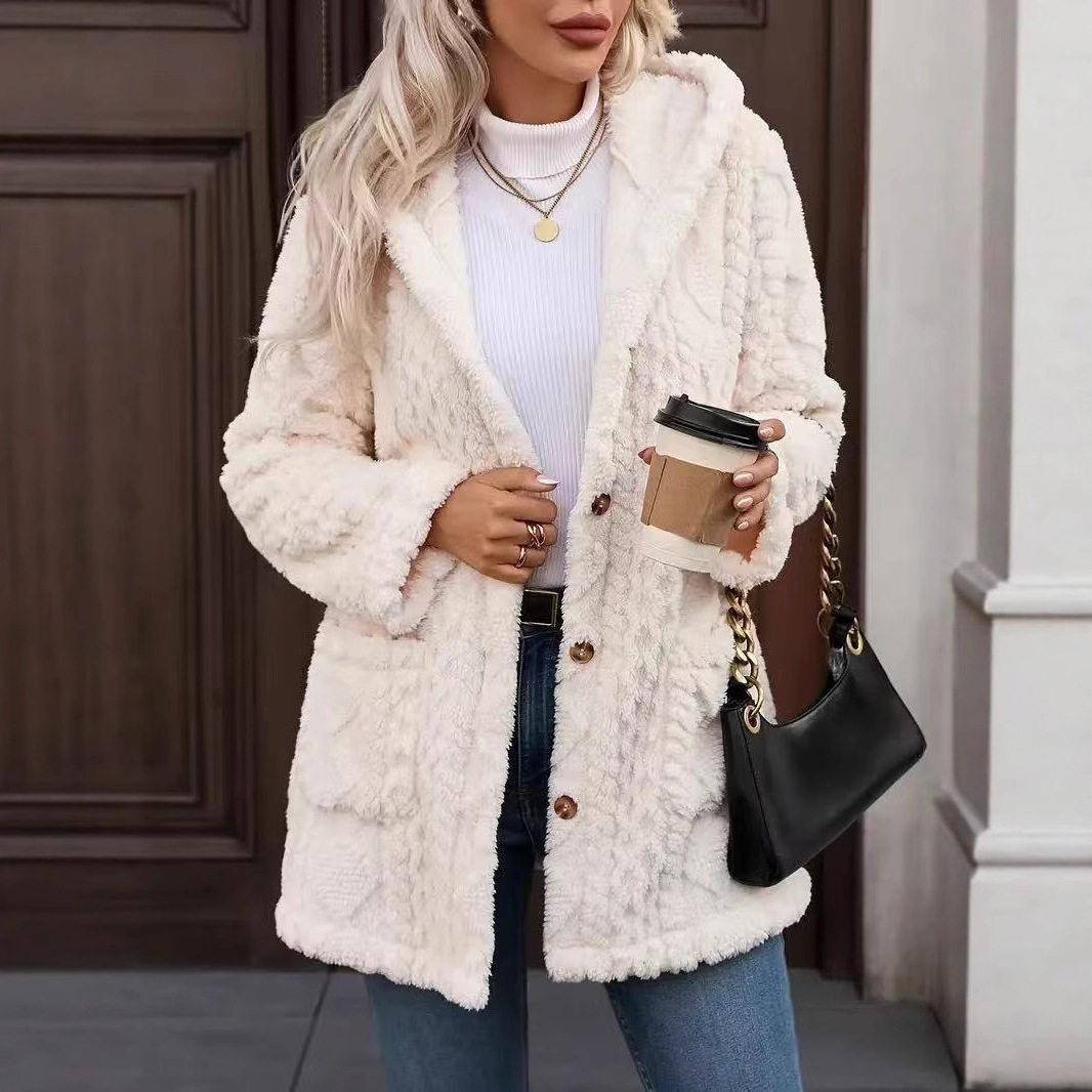 Women Color Fleece Warm Fitted Jacket Coats Casual Sleeve