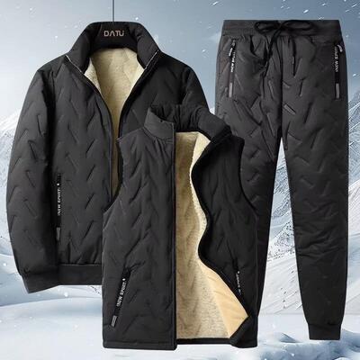 Thickened Three Layer Fleece Pants Men Casual Winter
