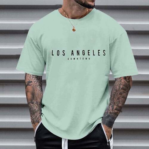 Men Plain Letter Embossed Drop Shoulder Tee Regular Casual