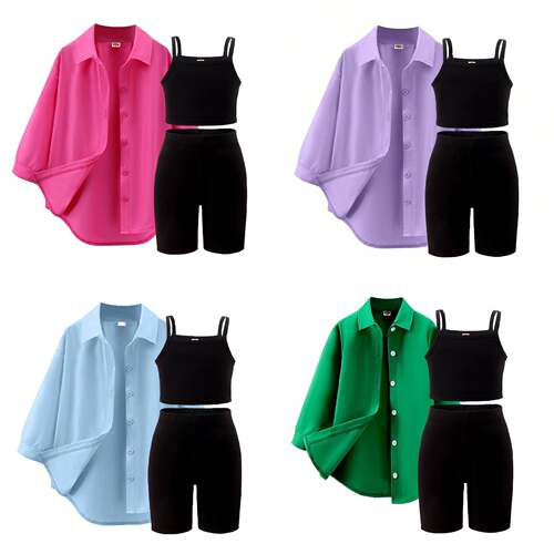 Women Knitted Button Front Shirt Crop Cami Waist Skinny
