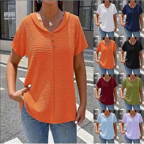 2026 Spring Summer Women Sleeve Pure Color Button European