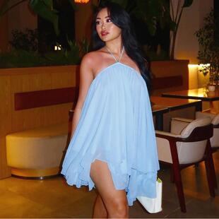 Women Casual Boho Sundress Summer Halter Sleeveless Backless