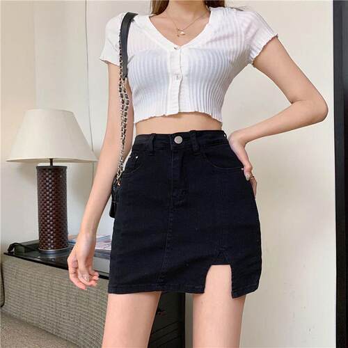 Genleck Waisted Skort Side Slits Comfy Jean Shorts Women