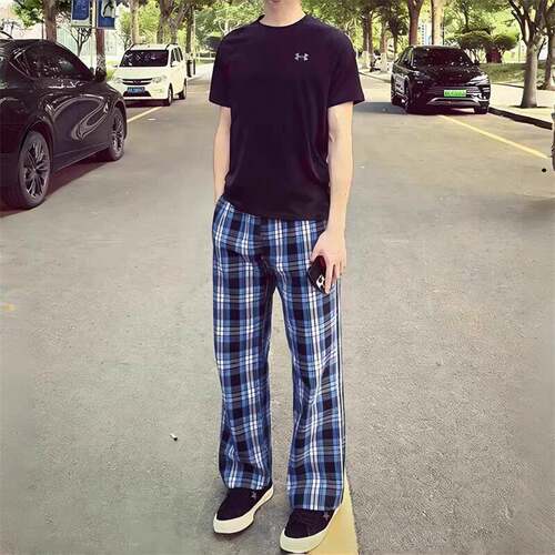 Members Men Minky Fleece Sleep Pants LT Blue Plaid