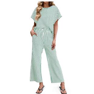 Women Striped Drawstring Leg Bottoms Womenswear Comfortable