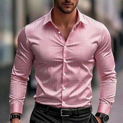 Men's High-End Geometric Pattern Fitted Shirt, Micro-Stretch