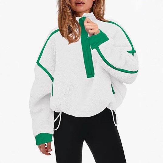 Buenoble Women Zip Sherpa Fleece Pullover Oversized