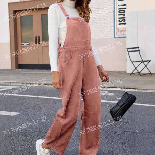 Buenoble Fall Corduroy Overalls Women Barrel Leg Bib Pants