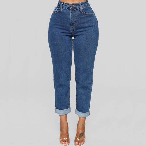 Mid Rise Wash Non Distressed Cuffed Jeans 82662 Stretchy