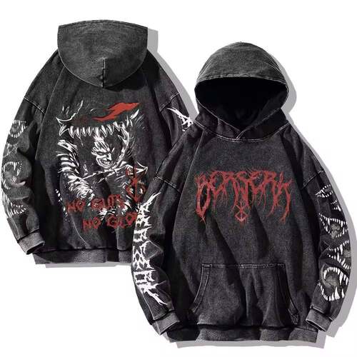 Men's Washed Cotton with Gothic Print, Casual Long Sleeve Pu