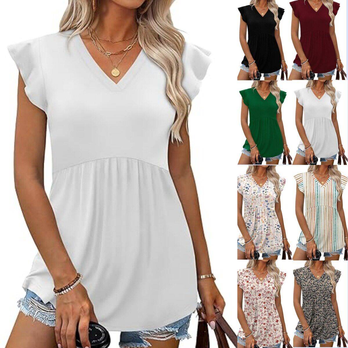 Womens Summer Tops 2026 Babydoll Shirts Ruffle Sleeve Spring