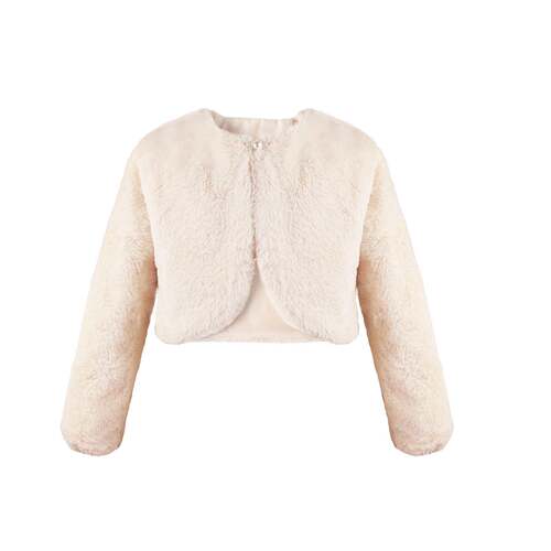 Cropped Jacket Evening Open Front Bolero Faux Fur Shrug