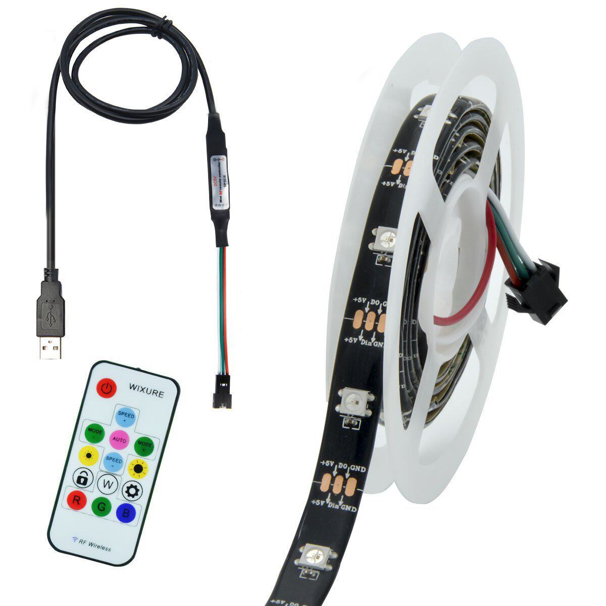 USB WS2812B 电视背景灯带 全彩5V RGB 灯条 5ma 低功率版本